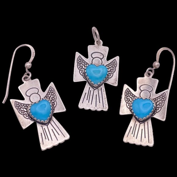 Authentic Carolyn Pollack Relios Angel Sterling Silver REAL Turquoise Earrings - Picture 1 of 6